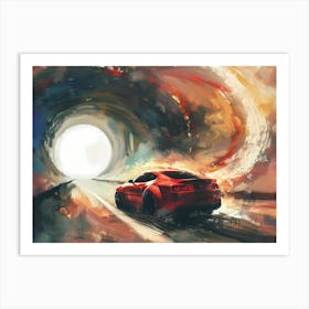 Red Car Driving Through A Tunnel Art Print