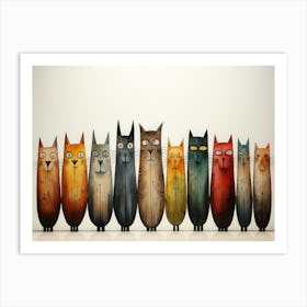 Cats In A Row Art Print