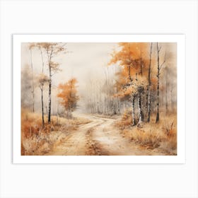 A Painting Of Country Road Through Woods In Autumn 2 Art Print