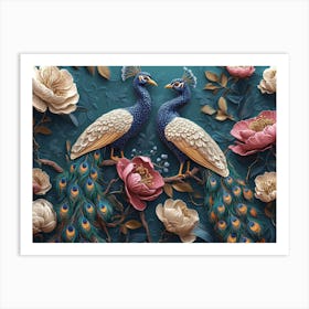 Exotic Oriental Pattern with Peacocks and Flowers Art Art Print