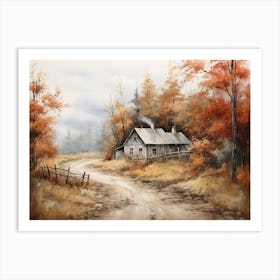 A Painting Of Country Road Through Woods In Autumn 79 Art Print