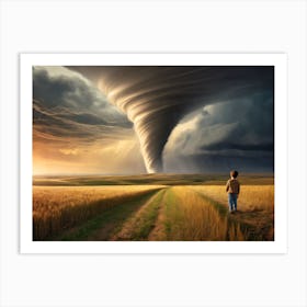 Boy Faces Tornado Storm Art Print