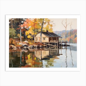 Wooden House At The Lake - expressionism 1 Art Print