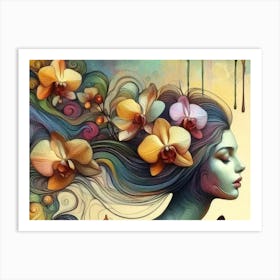 Woman With Flowers In Her Hair Art Print