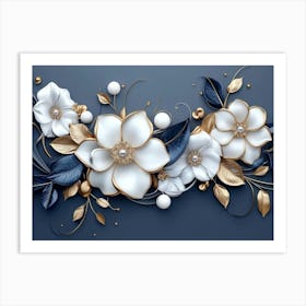 White And Gold Flowers 2 Art Print