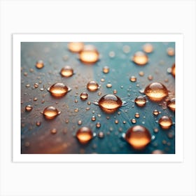 A Close Up Shot Of Water Droplets On A Blue And Brown Surface Art Print