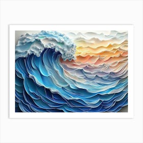 3d Relief Art With Painting of a Colorful 3d Wave Oil Painting 1 Art Print