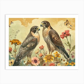 Floral Animal Illustration Falcon 1 Art Print