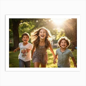 Happy Kids Running In The Park Art Print