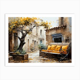 Bench In The Street Autumn Art Print