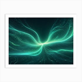 Abstract Image Of Swirling, Glowing Lines In Shades Of Green, Resembling A Cosmic Nebula Or A Digital Network Art Print