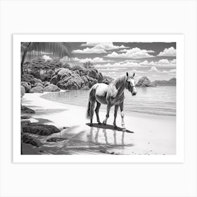 A Horse Oil Painting In Anse Source D Argent, Seychelles, Landscape 2 Art Print