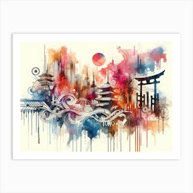 Watercolor Skyline Tokyo 2 Art Print