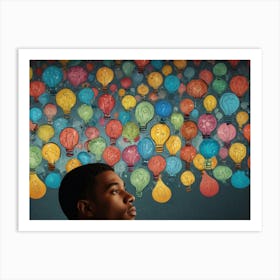 Man Looking Up At Light Bulbs Art Print