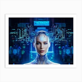 Abstract Cyber Concept Art Illustrating A Head With Neural Circuitry Resembling An Advanced Ai Syste (1) Art Print