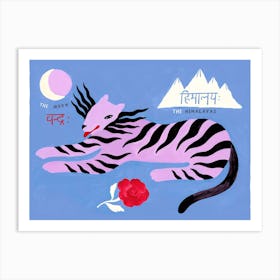 The Mountain Tigres Pink In Blue Art Print