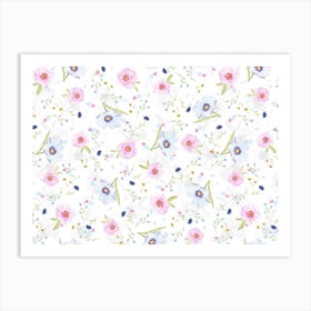 Pink And Blue Flowers Art Print