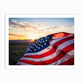 American Flag Rippling In The Wind During Sunrise Stars Shining With A Metallic Sheen Stripes Vibr (2) Art Print