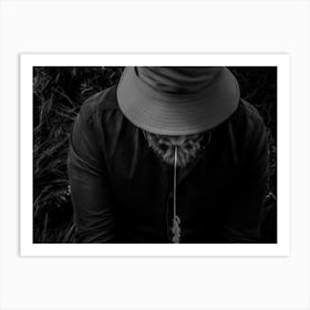 Black And White Photo Of A Man Wearing A Panama With A Spike. Art Print