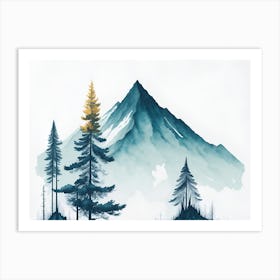 Mountain And Forest In Minimalist Watercolor Horizontal Composition 379 Art Print