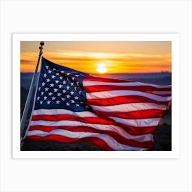 American Flag Rippling In The Wind During Sunrise Stars Shining With A Metallic Sheen Stripes Vibr (1) Art Print