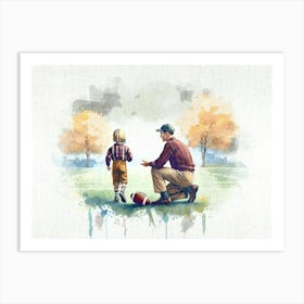 Father And Son Playing Football Watercolor retro Art Print