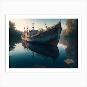 Unknown Lake Hosting Decayed Floating Shipwrecks Art Print