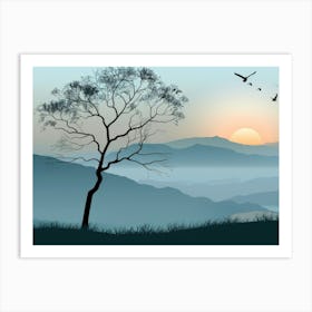 Lone Tree At Sunset 3 Art Print