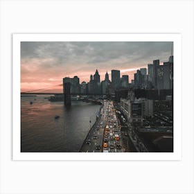 City and Sea At Sunset Art Print