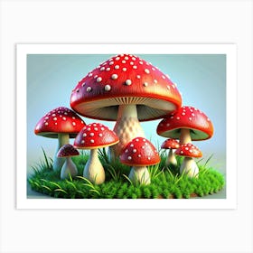 Red And White Mushrooms In The Grass Art Print