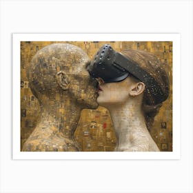 The Kiss of Virtual Embrace: Klimt's Art Meets Digital Reality Art Print