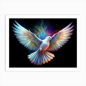 White Dove In Flight With Colorful Abstract Background Art Print