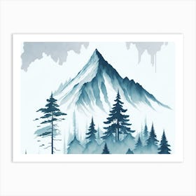 Mountain And Forest In Minimalist Watercolor Horizontal Composition 324 Art Print