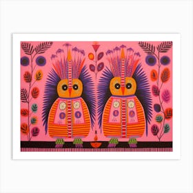 Porcupines Folk Style Animal Illustration Art Print