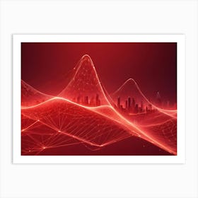 An Abstract Image Of A Futuristic Cityscape Silhouetted Against A Red Background Art Print