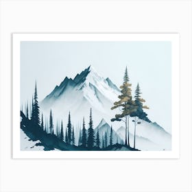 Mountain And Forest In Minimalist Watercolor Horizontal Composition 413 Art Print
