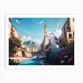 Mediterranean Coastal Painting #1 Art Print