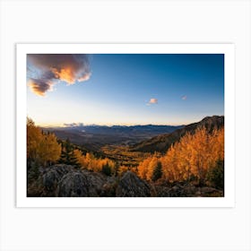 Alpine Landscape Bathed In The Warm Glow Of Autumn Colors Expansive Mountains Stretching Into The H (6) Art Print