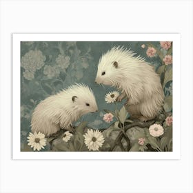 Floral Animal Illustration Porcupine 4 Art Print
