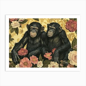 Floral Animal Illustration Bonobo 2 Art Print