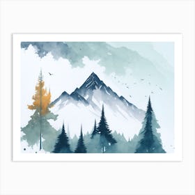 Mountain And Forest In Minimalist Watercolor Horizontal Composition 74 Art Print