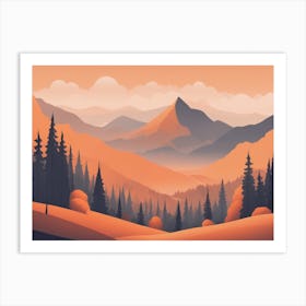 Misty mountains horizontal background in orange tone 144 Art Print