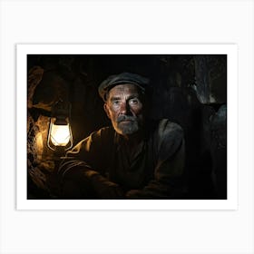 Portrait Old Miner With Coal Streaked Face Dimly Lit By Scattered Light From An Unseen Lantern Abo 1 Art Print