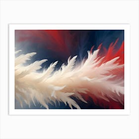 Abstract Design Of White Feathers Swirling Against A Gradient Background Of Red, White, And Blue, Symbolizing Freedom, Patriotism, And Hope Art Print