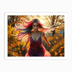 Beautiful Girl With Colorful Hair Art Print