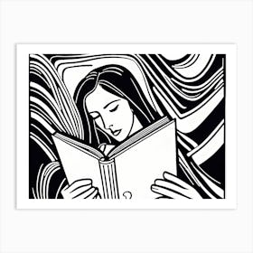 Just a girl who loves to read, Lion cut inspired Black and white Stylized portrait of a Woman reading a book, reading art, book worm, Reading girl, 195 Art Print