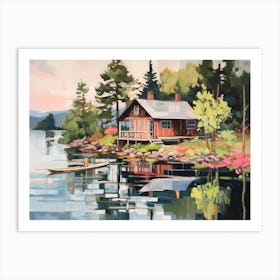 Wooden House At The Lake - expressionism 2 Art Print