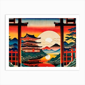 Japanese Sunset Landscape Art Print