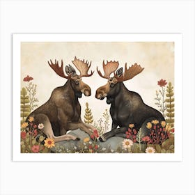 Floral Animal Illustration Moose 4 Art Print