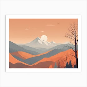 Misty mountains horizontal background in orange tone 48 Art Print